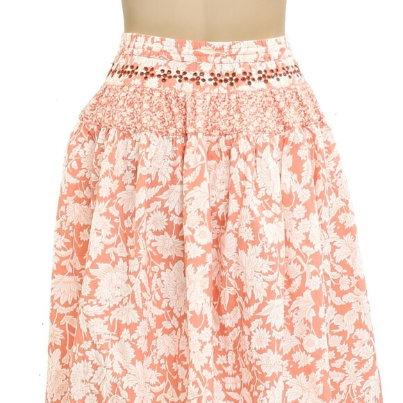 Free People Gesibelle Printed Midi Skirt Eyelet Embroidered Cotton L New 280384 - Picture 7 of 8
